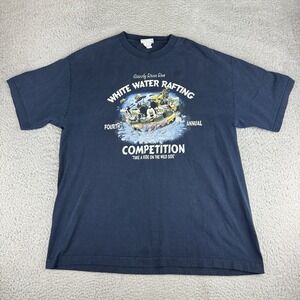 VINTAGE Disneyland Shirt Mens XL Blue White Water Rafting Grizzly River Y2K